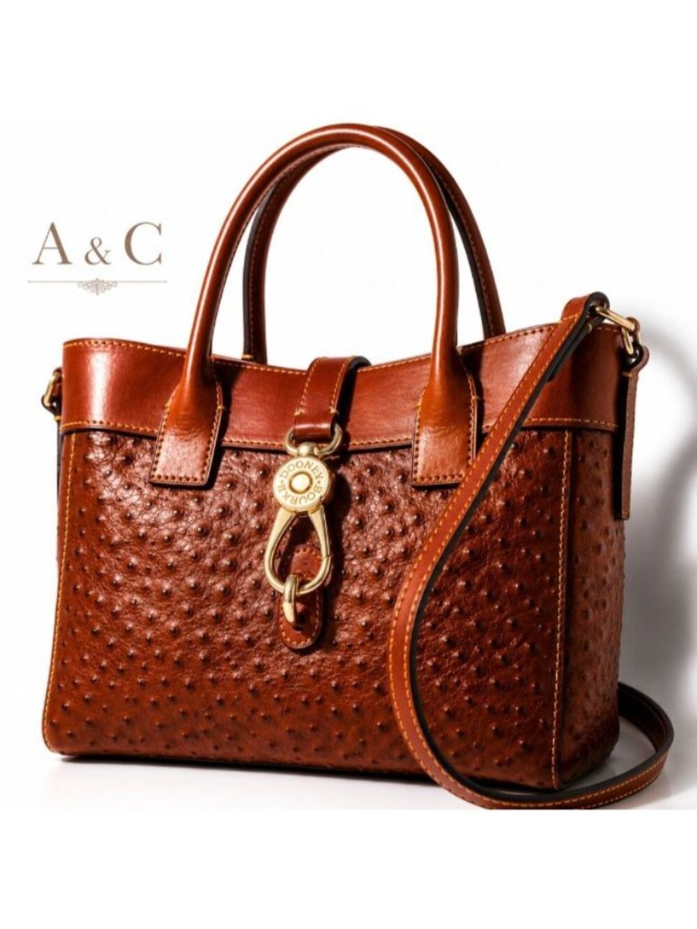 Dooney & Bourke Amelie Tote Cognac Ostrich Leather Satchel NWT Crossbody OT1031 - Picture 2 of 16